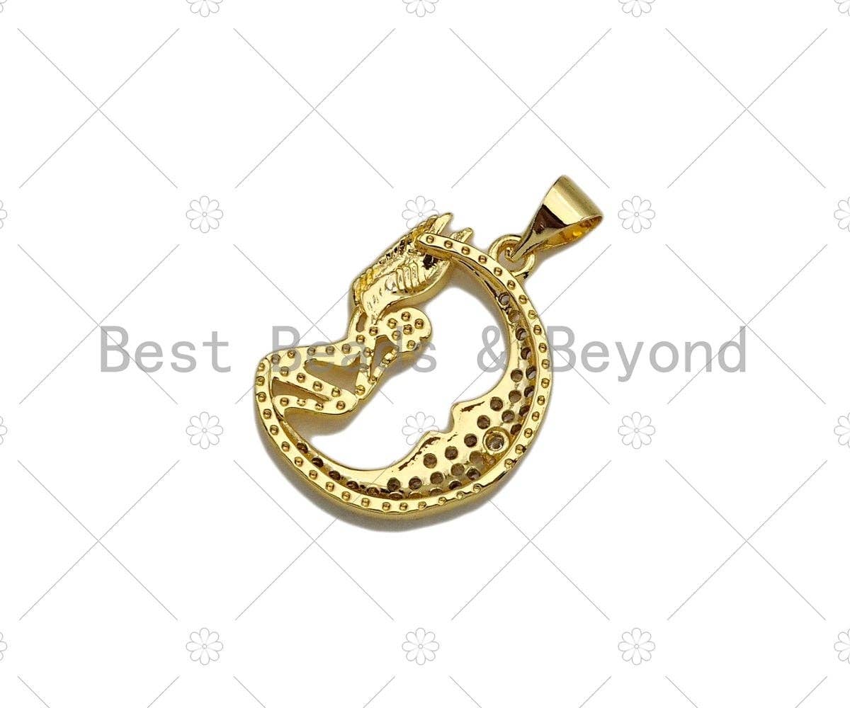 CZ Micro Pave Angle On Cresent Moon Pendant/Charm,Cubic Zirconia Charm, Necklace Bracelet Charm Pendant,16x20mm, Sku#JL17