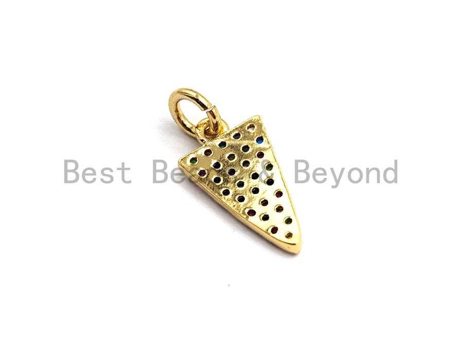 CZ Colorful Micro Pave Triangle Pendant, Triangle Shaped Pave Pendant, Gold plated, 8x14mm, Sku#F755