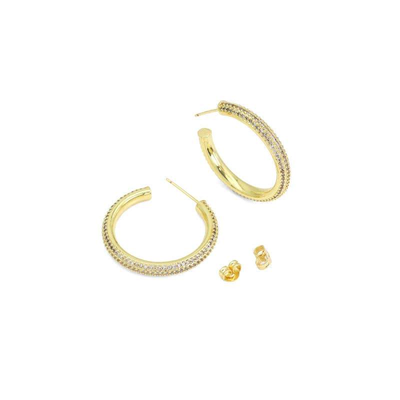 Clear CZ Round hoop Earrings, Sku#LX480c