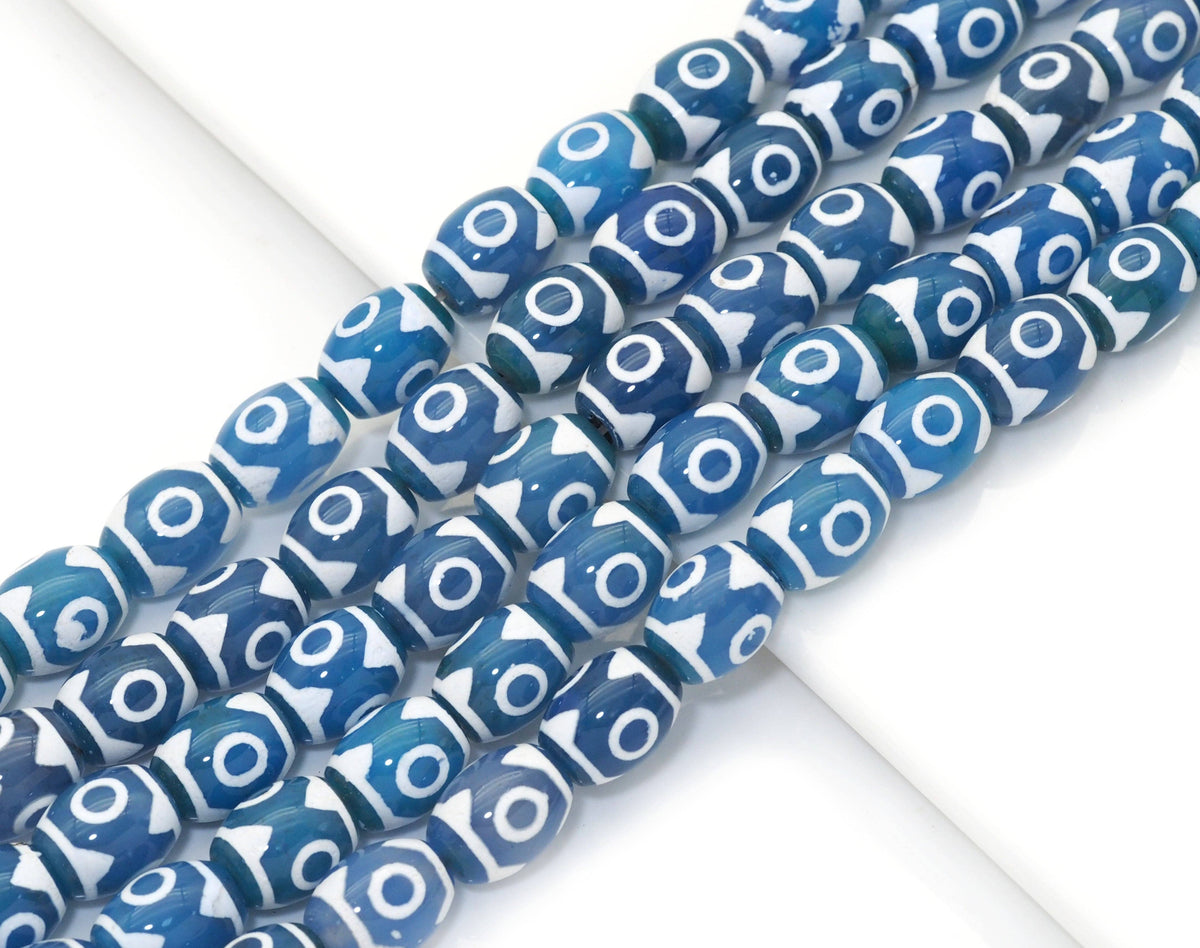 Natural Blue Evil Eye Tibetan Agate, 12x16mm Barrel Beads, Sku#U1478