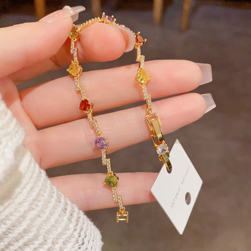Exquisite And Fashionable Micro-pave Cubic Zirconia Irregular Colorful Bracelet