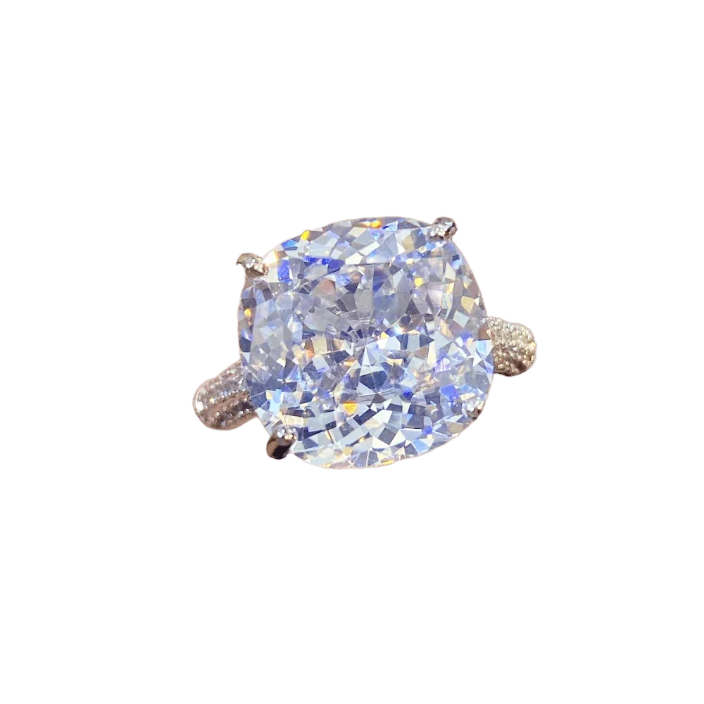 Multicolor Star Cut Bold Square CZ Adjustable Ring, Super Sparkling 14*14mm Main Cubic Zirconia, Pavé CZ Band, Dainty Luxe
