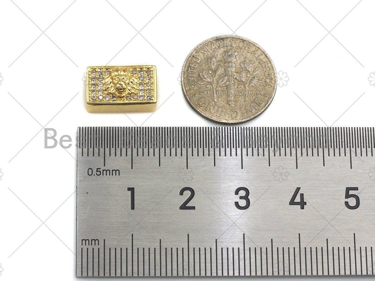 CZ Large Hole Embossment Lion Head Spacer Micro Pave Beads, Cubic Zirconia Cuboid Space Beads, Men's Bracelet Findings, 13x7mm, SKU#LD07