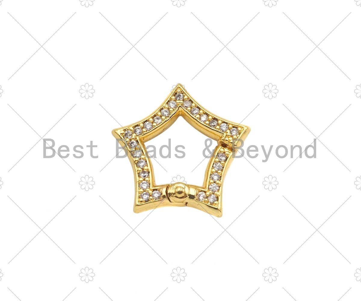 Spring Snap Double Sided CZ Micro Pave Star Push Clasp, Star Link Clasp, Connector Clasp, Star Lock, 15mm, sku#H324