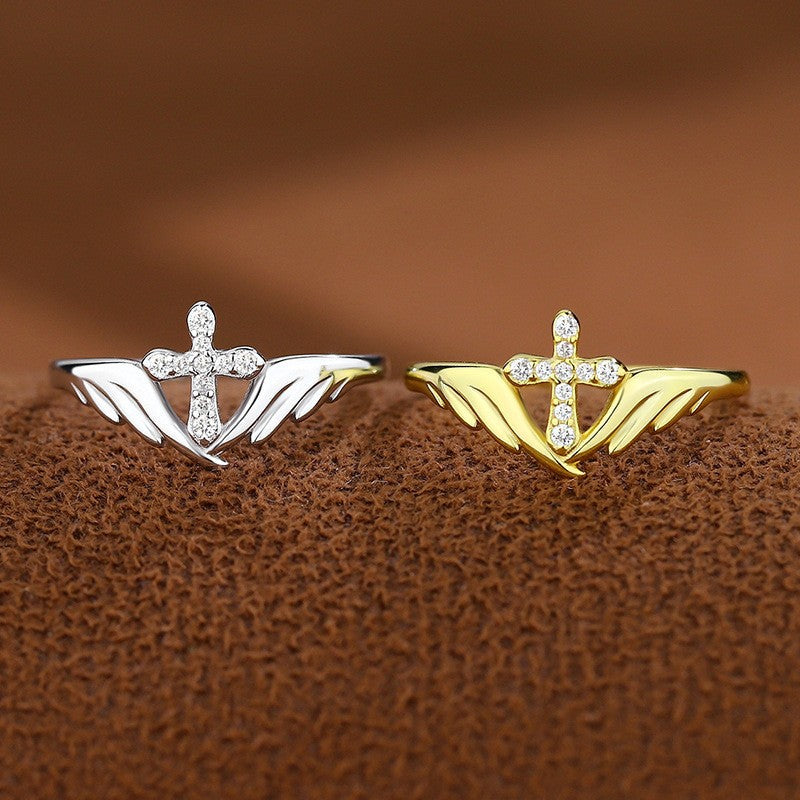 Angel Wings Cross Unique Punk Street-Style Open-End Index Finger Ring