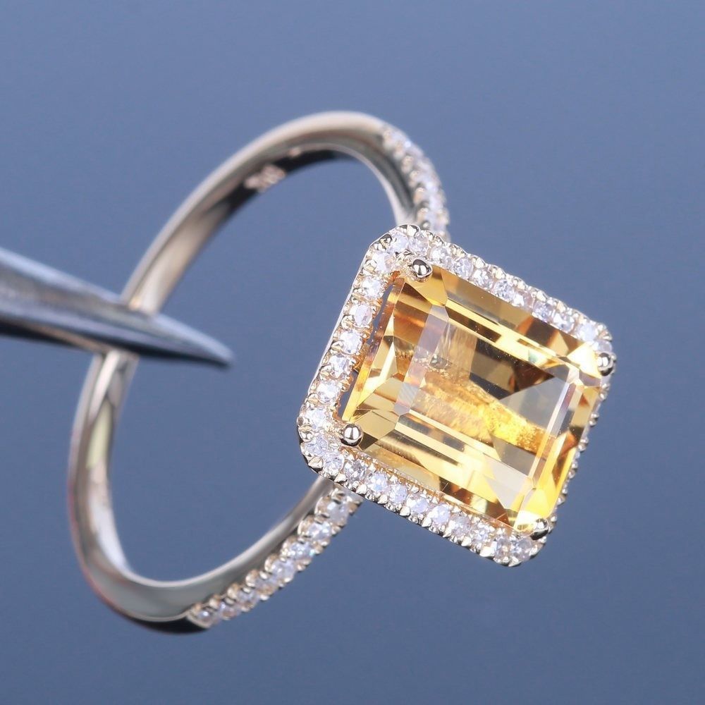 Luxury Champagne Yellow Gemstone Ring, Micro Pave Engagement Band For Women