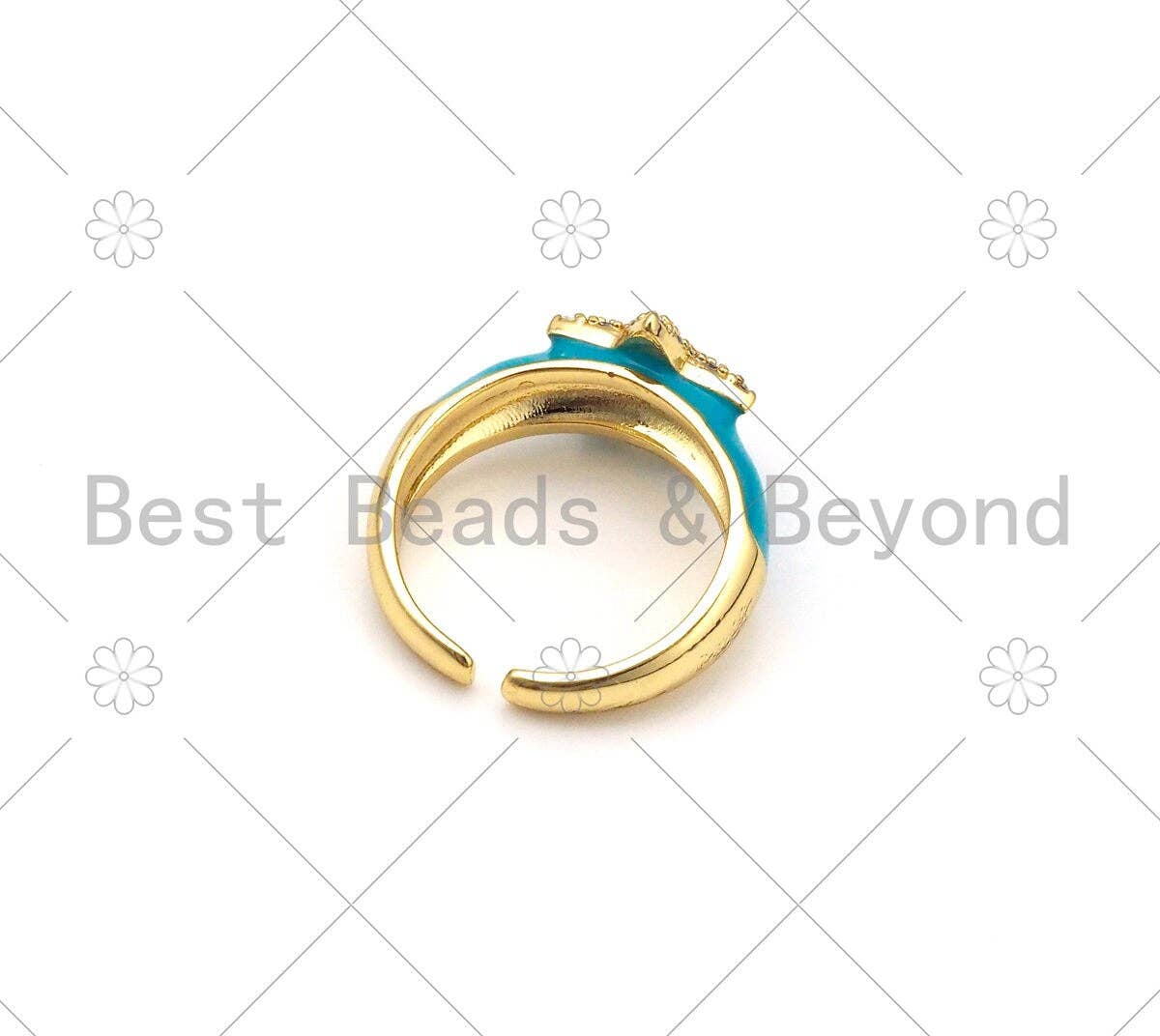 CZ Micro Pave Star Colorful Enamel Adjustable Ring,X249