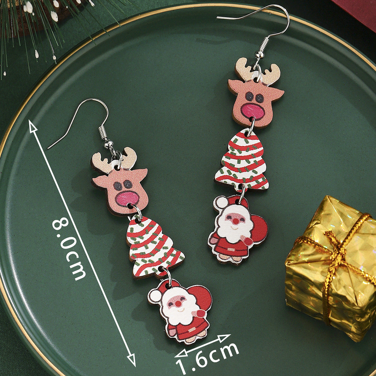Cross-Border Personalized Christmas Alloy Earrings Christmas Hat Colorful Star Dot Diamond Christmas Tree Elk Gingerbread Man Earrings