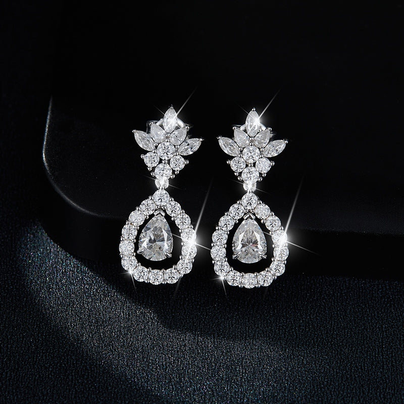 S925 Sterling Silver Pear Cut Moissanite Dangle Earrings  5x7mm Teardrop Cluster Earrings With GRA Certificate Platinum Plated Jewelry Gift Box Set