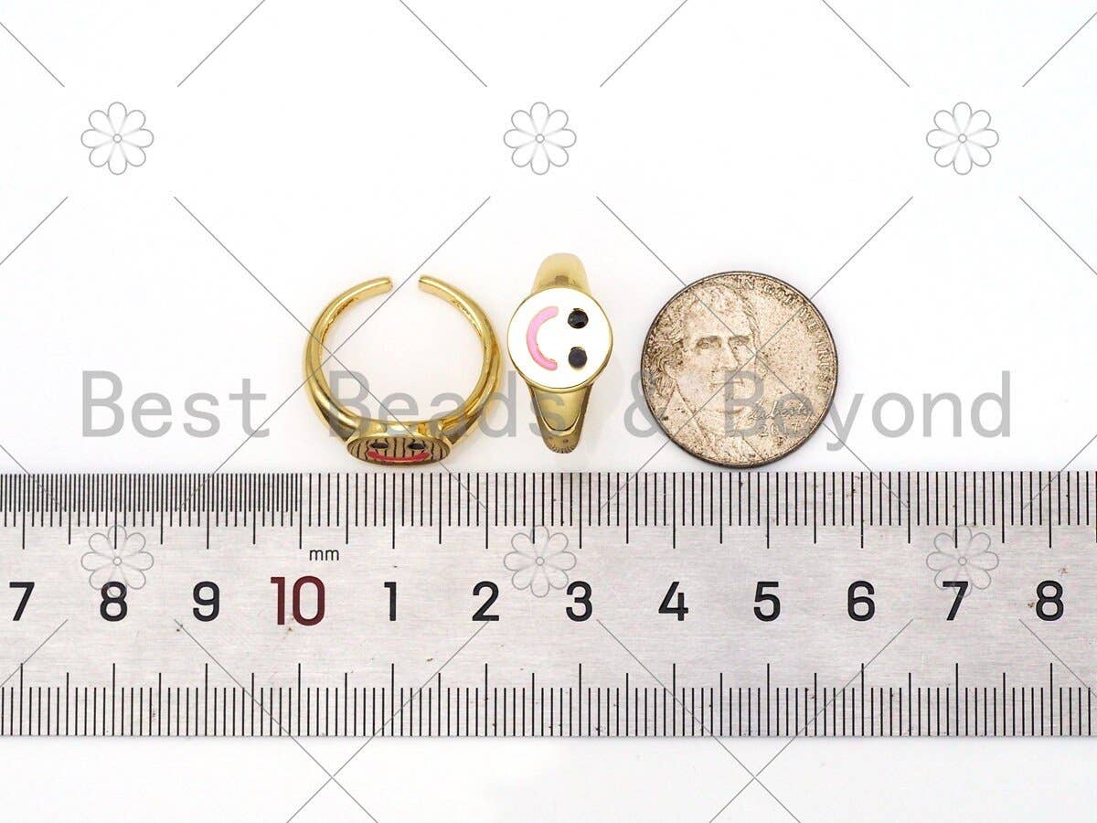 Colorful Enamel Smiley Face Adjustable Ring, Sku#X240