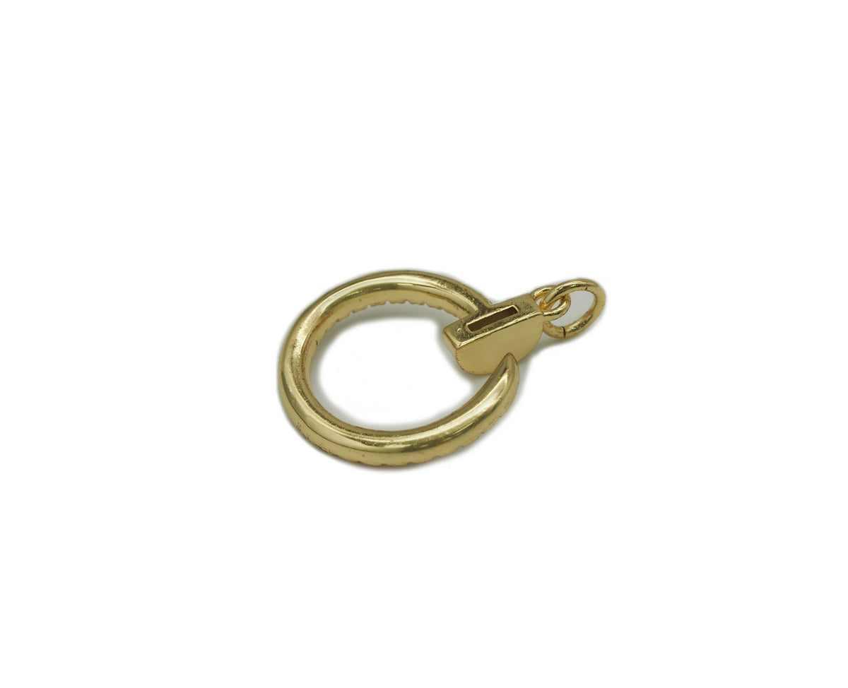 Gold silver CZ Nail Circle Charm, Sku#F1471