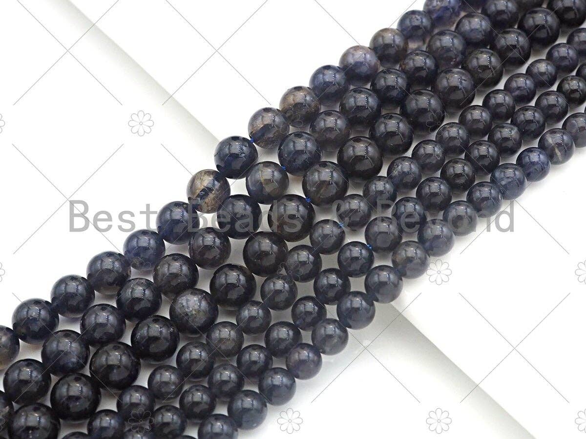 High Quality Genuine Iolite Round Smooth Beads, 6mm/8mm Natural Beads, 15.5'' Full Strand, Sku#U1163