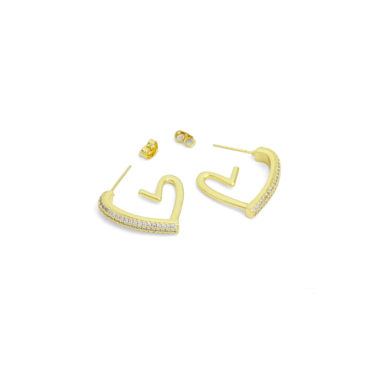 Clear CZ Gold Silver Heart Shape Huggie Earrings, Sku#LX708