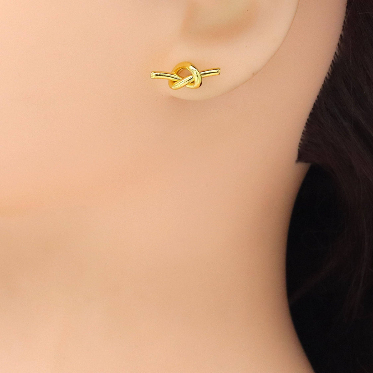 Silver Gold Knot Stud Earrings, Sku#A427