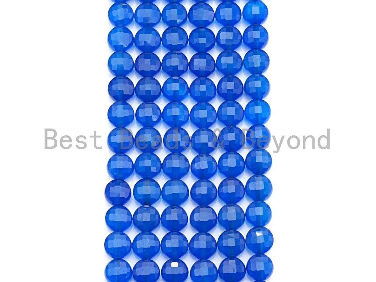 SPECIAL Turtle Shell Cut Natural Royal Blue Agate Coin Shape beads, 6mm/8mm/10mm Checkerboard Cut Agate Beads, 15.5" Full strand, Sku#U766