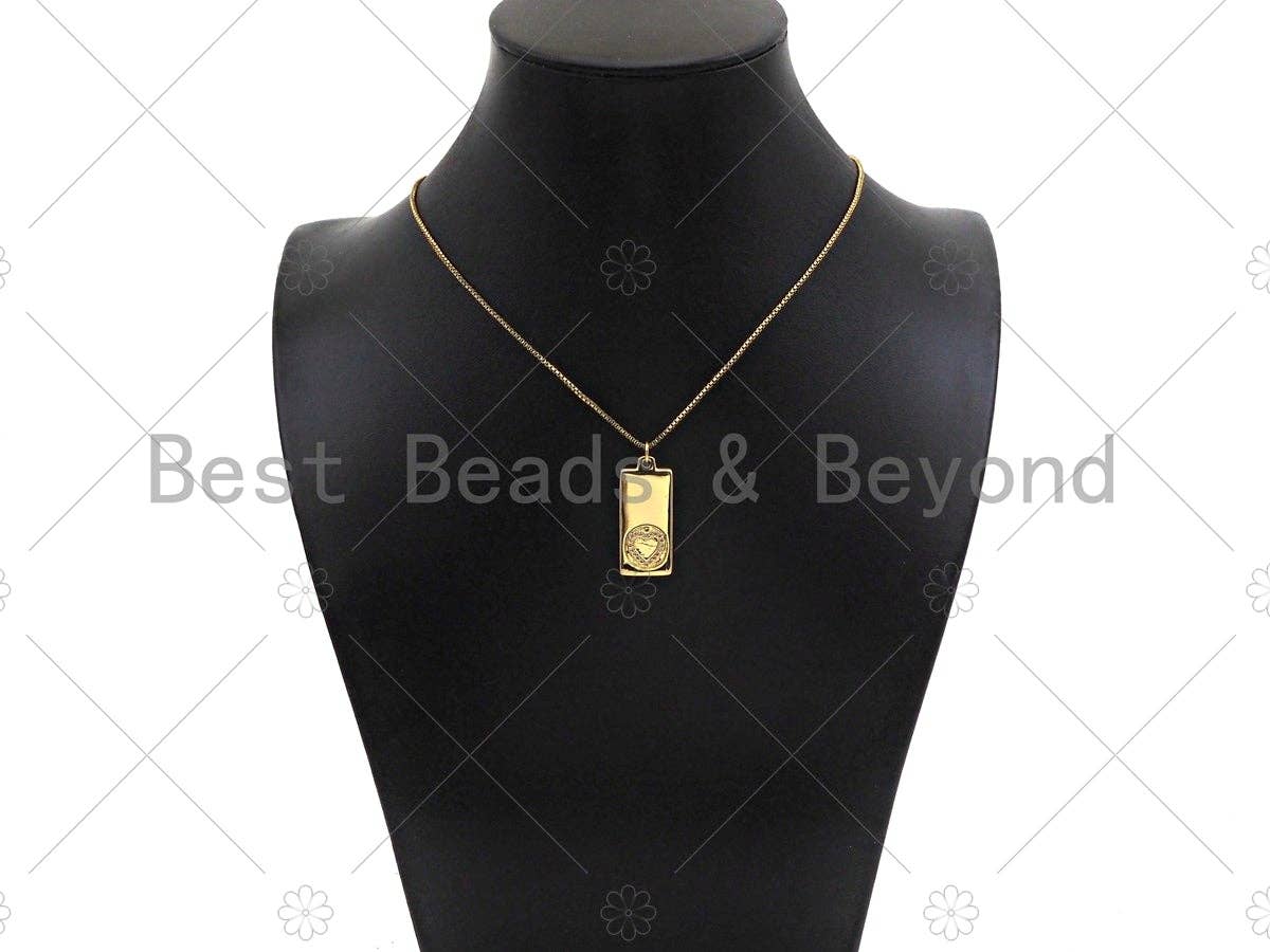 CZ Micro Pave Heart Evil Eye Cross Hamsa Hand On Rectangle Pendant,Dainty Gold Medallion Charm,Necklace Bracelet Charm,12x28mm,Sku#LK277