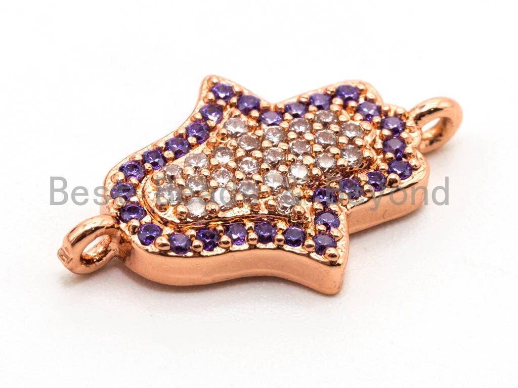 CZ Micro Pave Small Violet Hamsa Hand Connector, SKU#A57