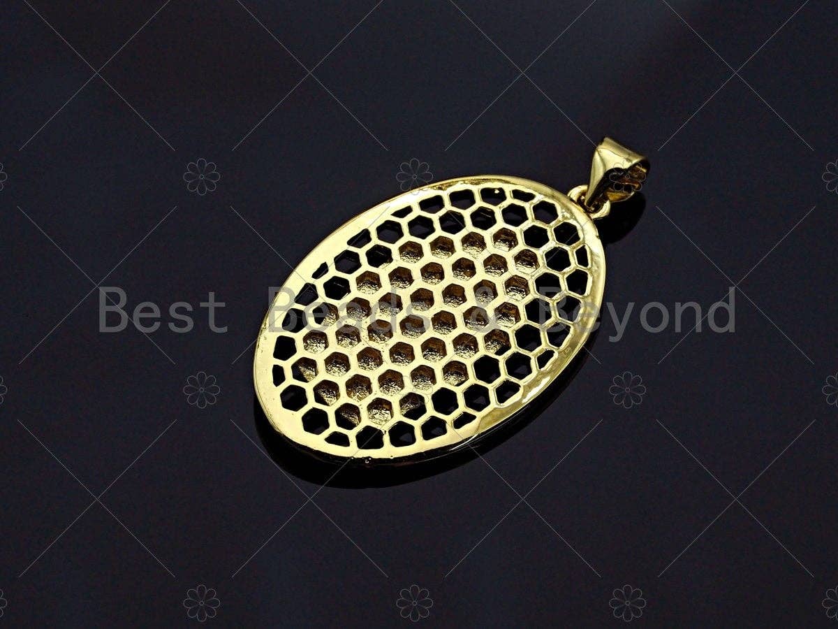 18K Gold Virgin Mary On Oval Emblem Pendant, Hollow Out Oval Charm, Virgin Mary Pendant, Dianty Gold Medallion Charm,31x19mm, Sku#F1145