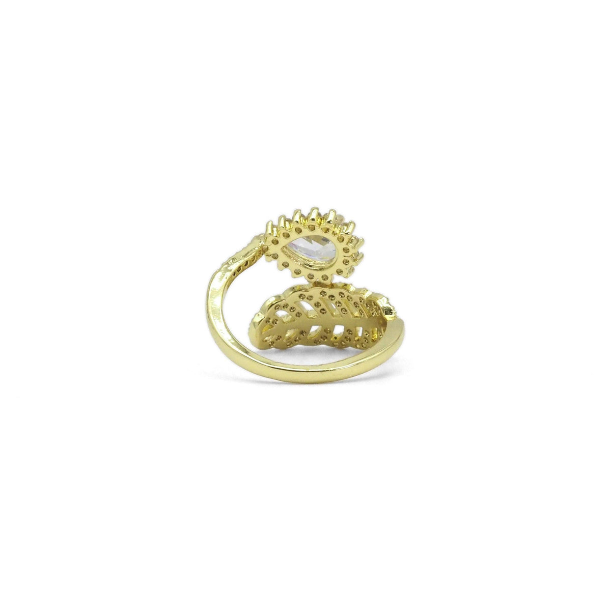 Gold Teardrop CZ Leaf Adjustable Ring, Sku#LD437