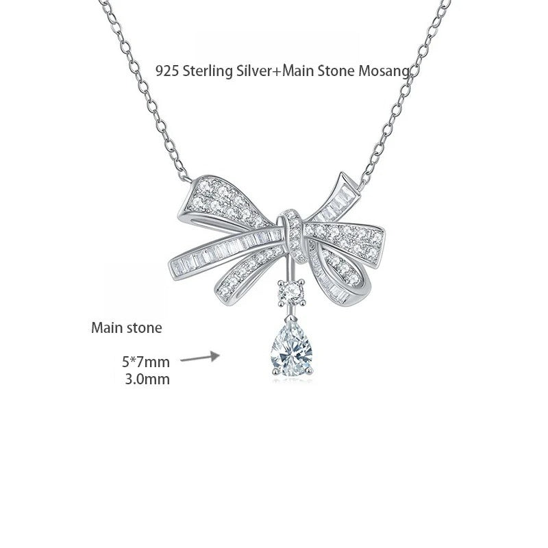 Butterfly Bow Drop Necklace with D-Color VVS1 Moissanite — Sterling Silver 18K Gold Plated