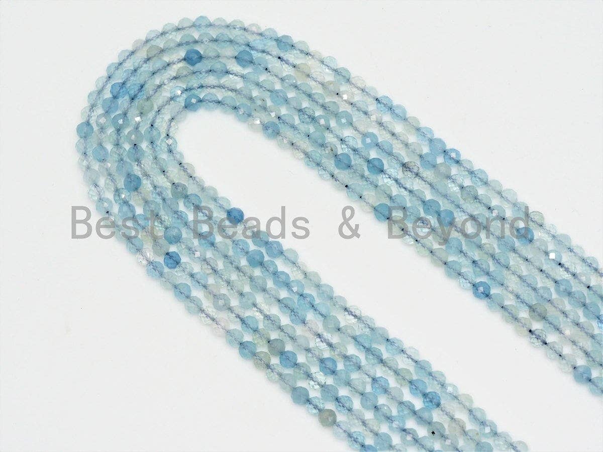 High Quality Natural Aquamarine Round/Rondelle beads, 3mm/4mm/3x4mm, Faceted Round/ Roundelle Gemstone Beads, 15.5inch strand, SKU#U421