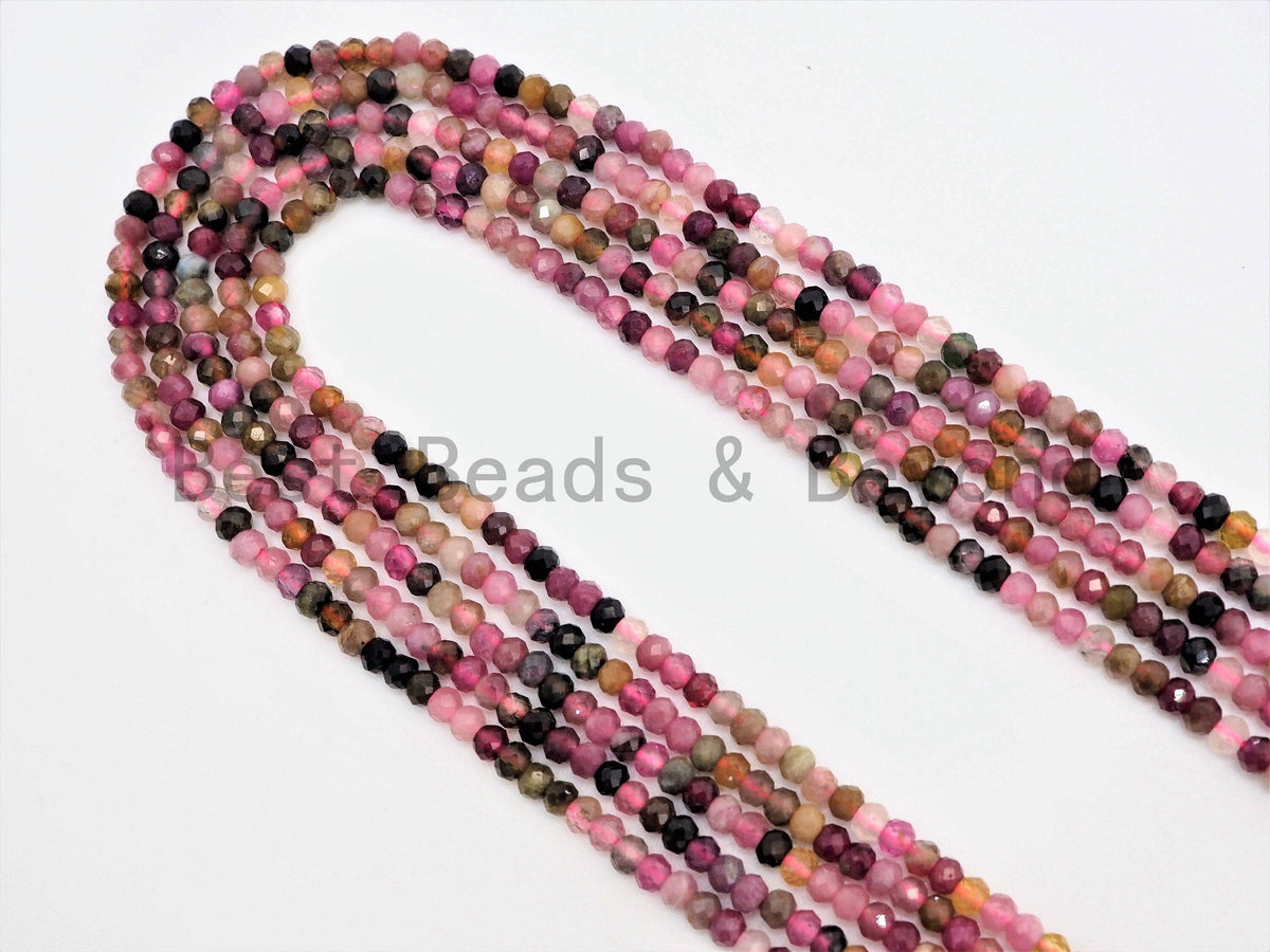 Quality Natural Tourmaline Rondelle/Round Faceted beads, 2x3mm/3mm Multi Colored Gemstone Beads,15.5inch strand, SKU#U374