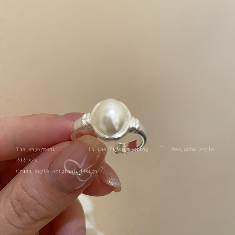 Pearl Flower Open Ring For Women, Luxury High-End, Minimalist Niche Design Index Finger Ring
