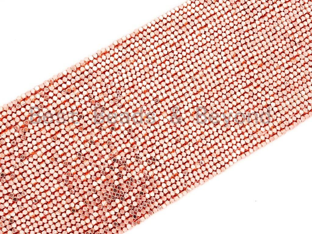 Natural Rose Gold Copper Color Hexagon Shape Beads, 2mm Tiny Rose Gold Sparkly Beads, 15.5" Full Strand, SKU#S27