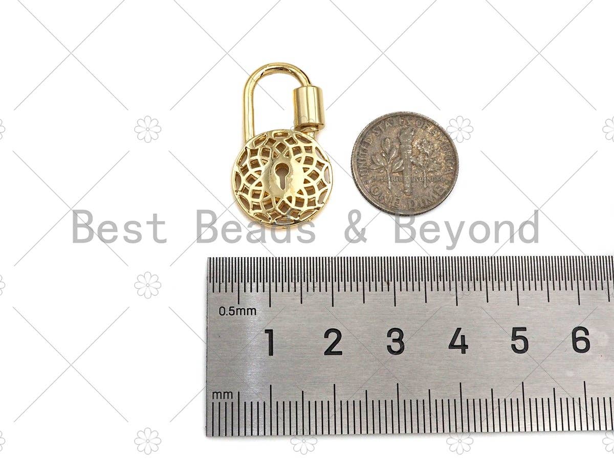18K Gold Filigree Style Round Lock Clasp, Gold Fancy Lock, Chain Clasp, Screw Lock,16x28mm,sku#K143