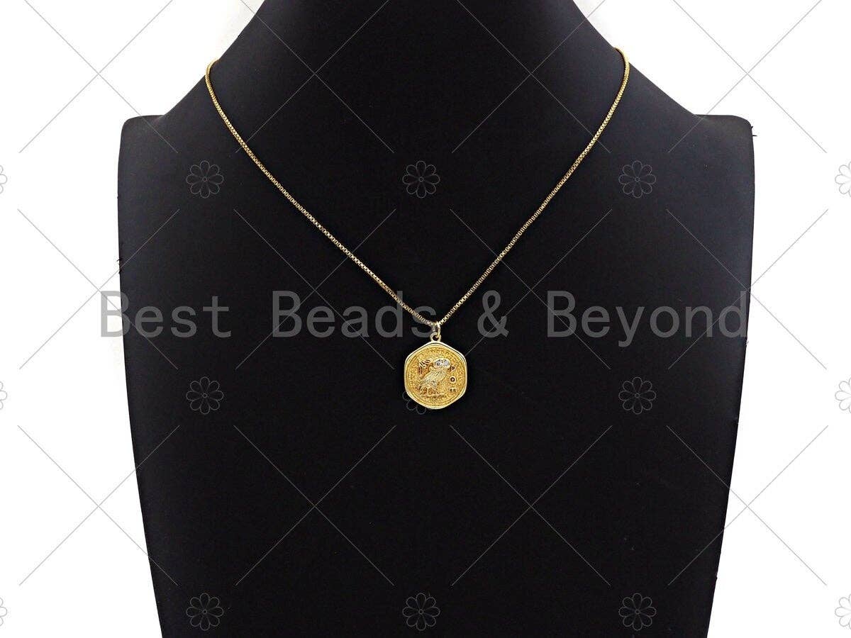 18k Dainty Gold Cute Bird On Round Coin Shape Charms,  Sku#F1317C