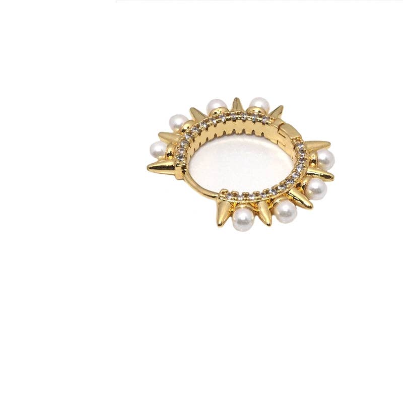 CZ Pearl Spike Hoop Earrings, Sku#LD385
