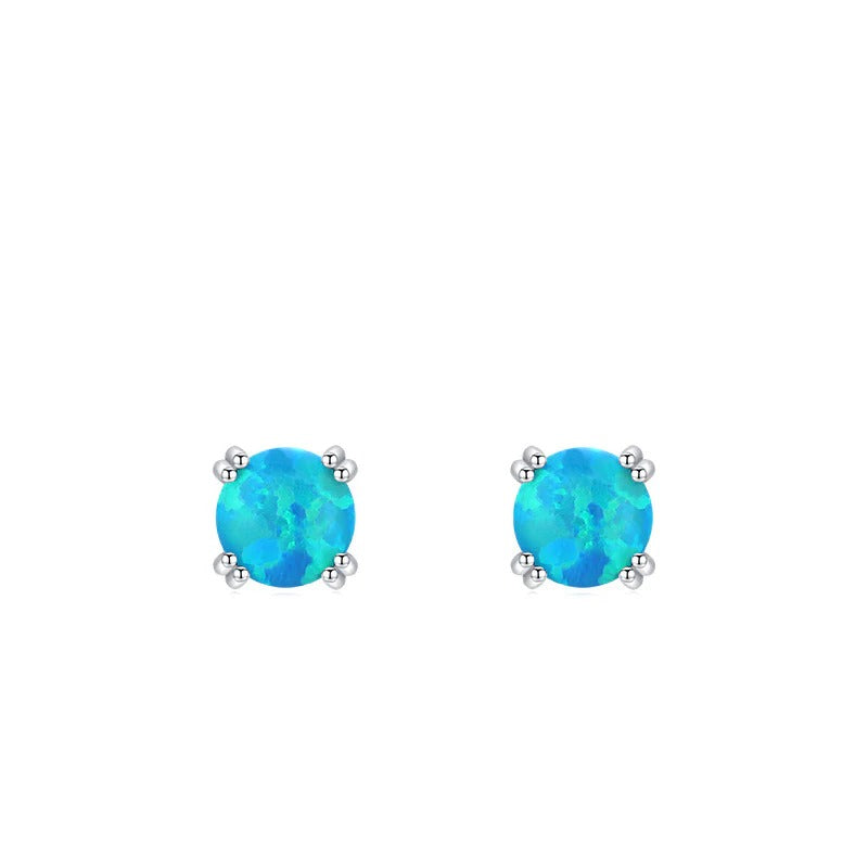Minimalist Sterling Silver and Gold Geometric Stud Earrings with Opal Accents