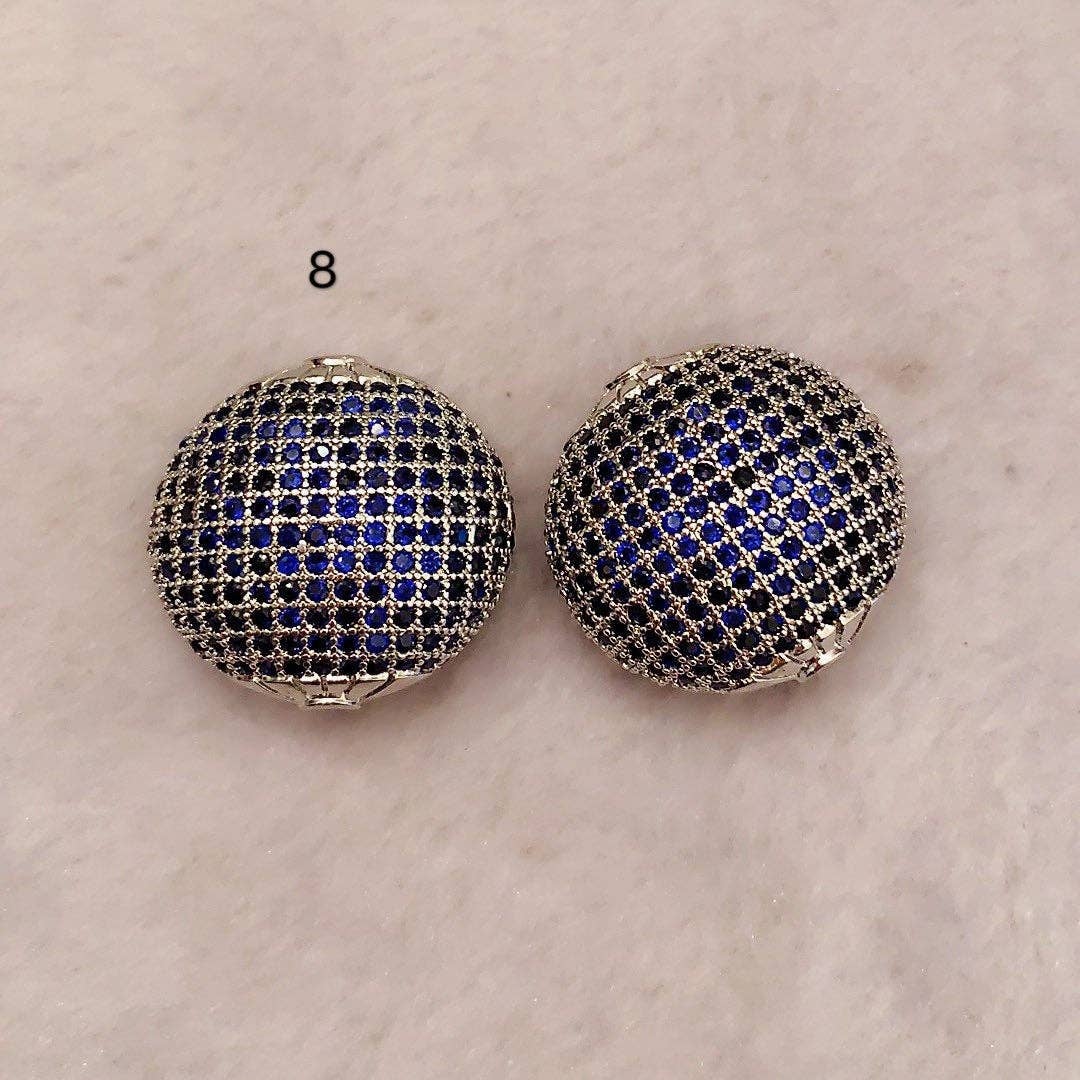 24mm LARGE Colored CZ Micro Pave Oval Beads, Focal Beads, CZ Pave Beads, Bronze/Green/Fuchsia/Cobalt Blue/Purple, Sku#GG12