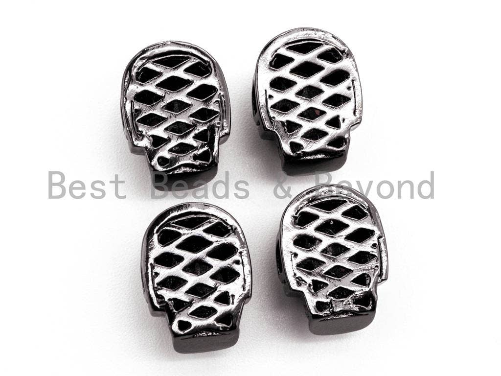 CZ Red Eye Skull Black CZ Pave On Black Micro Pave Beads, Cubic Zirconia Spacer Beads,12x10x7mm, sku#G316