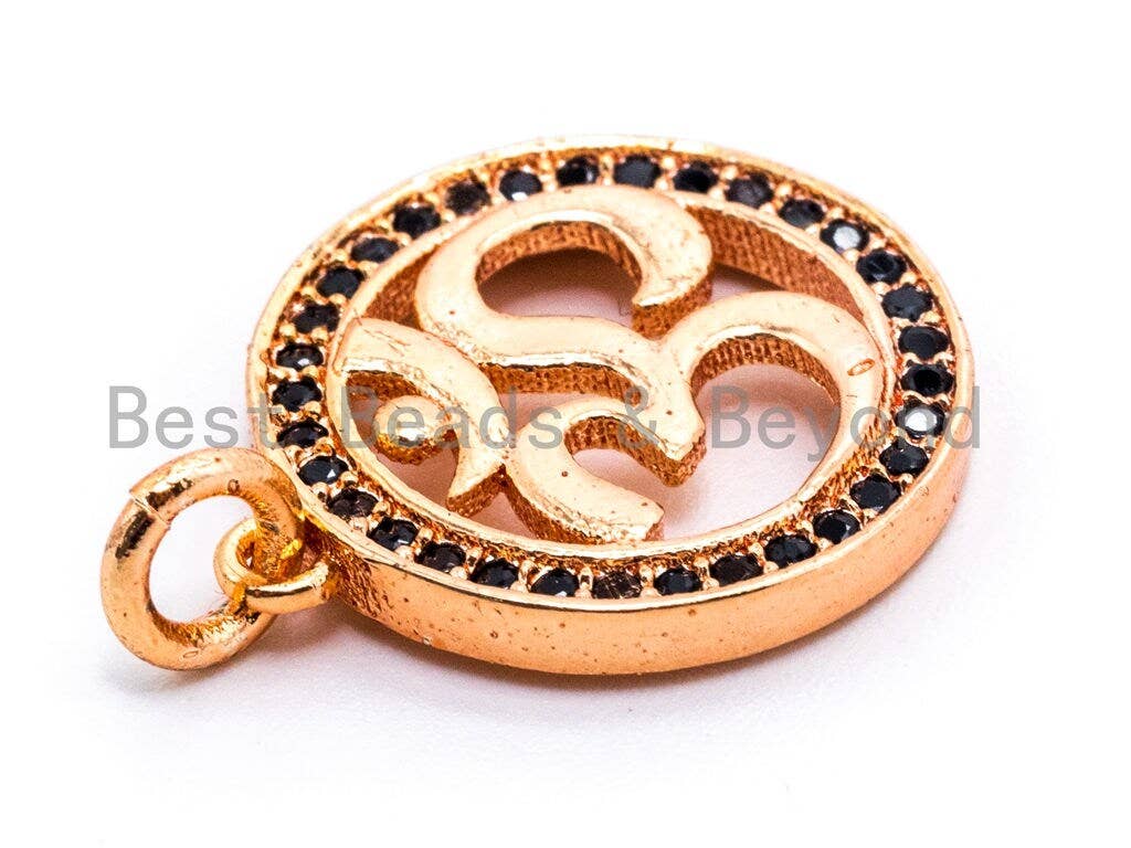CZ Micro Pave OM Yoga Charm Pendant, Cubic Zirconia Micro Paved Charm Pendant,Pave Findings,15mm, sku#F351/F29