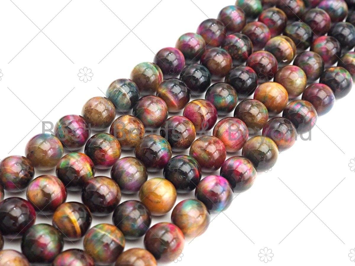 NEW Multicolor Natural Tiger Eye Beads, 4mm/6mm/8mm/10mm/12mm Galaxy Color Tiger Eye, 15.5" Full Strand, Sku#UA93