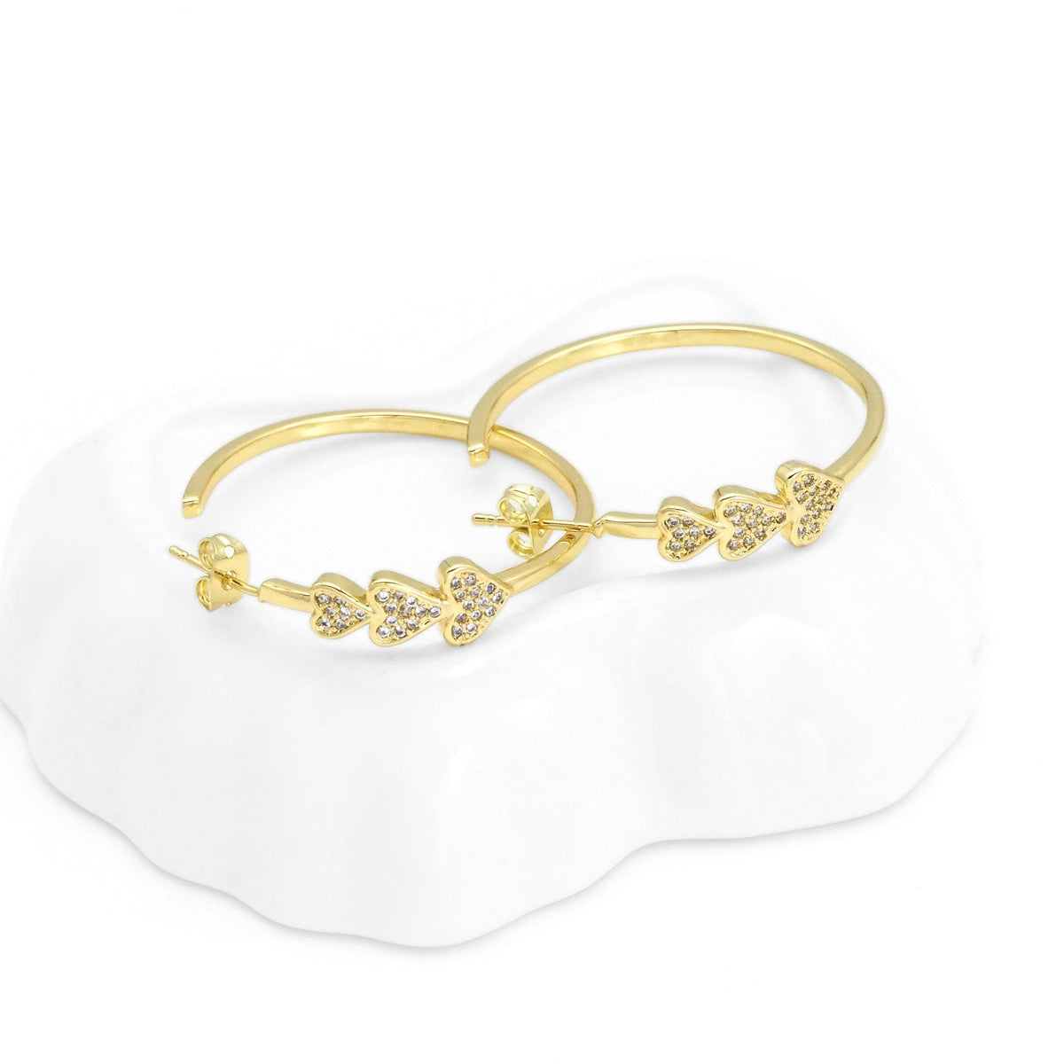 Clear CZ Gold Heart Hoop Earrings, Sku#LX257