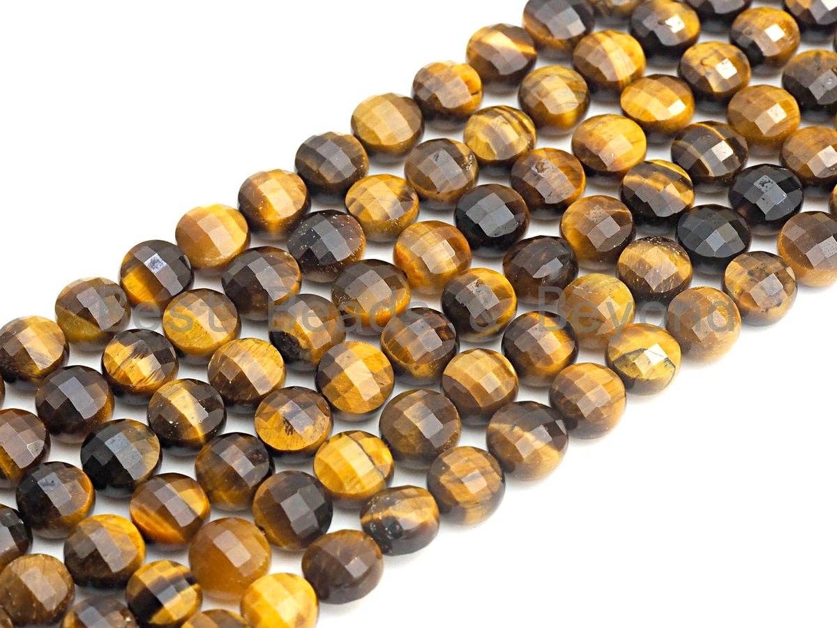 High Quality Natural Yellow Tiger Eye Checkerboard Coin Shape beads, 6mm/8mm/10mm Turtle Shell Cut Tiger Eye, 16" Full strand, Sku#U695