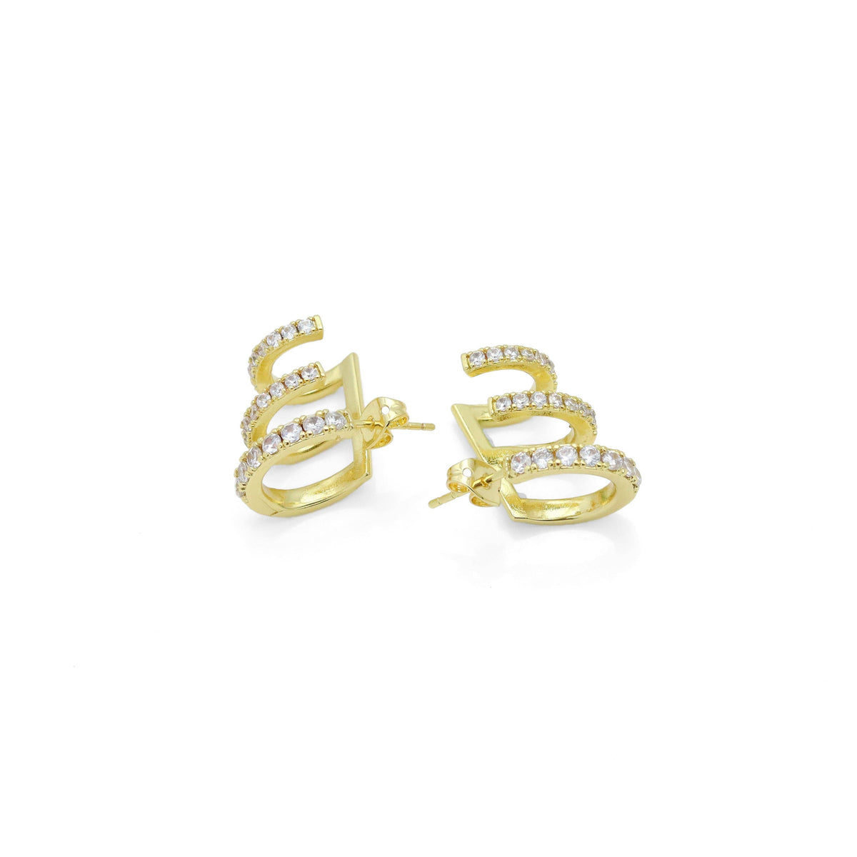 Clear CZ Triple Line Wrap Stud Earrings, Sku#A407