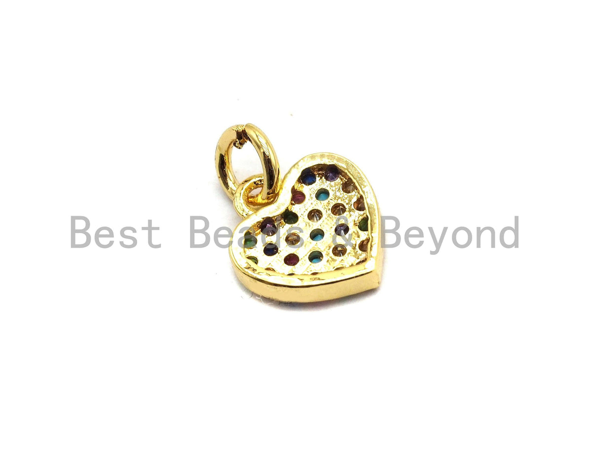CZ Colorful Micro Pave Heart Pendant, Heart Shaped Pave Pendant, Gold plated, 9x10mm, Sku#F720