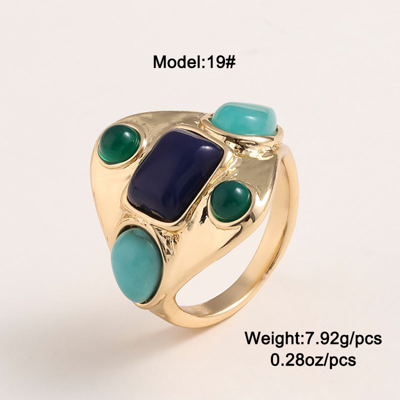 Kenjay European And American Antique Ring Cross-border Fashion Design Popular Jewelry Turquoise Tiger Eye Vintage Ring