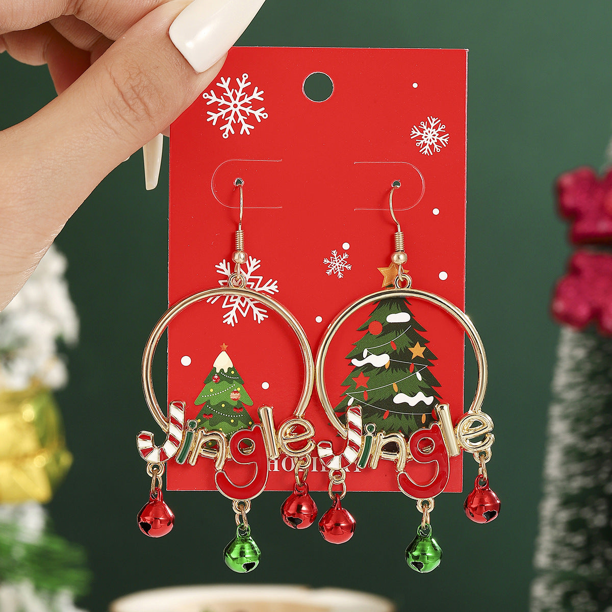 European And American Cross-Border Hot Selling New Christmas Pendant Earrings Cartoon Diamond Alloy Material Christmas Earrings Series Wholesale