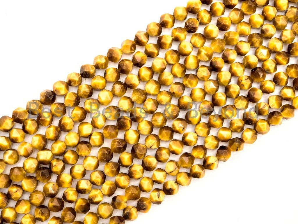 High Quality Natural Golden Tiger Eye Round Diamond Cut Faceted Beads,6mm/8mm/10mm/12mm,Gold Tiger Eye Gemstone Beads, 15.5" strand, SKU#U84