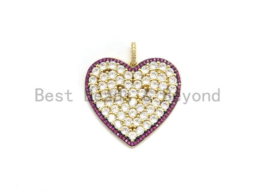 CZ Micro Pave Large Heart Pendant, Fuchsia Cz Pave Pendant, Fashion Jewelry Findings, Focal Charm, 21x21/33x35mm, sku#F688