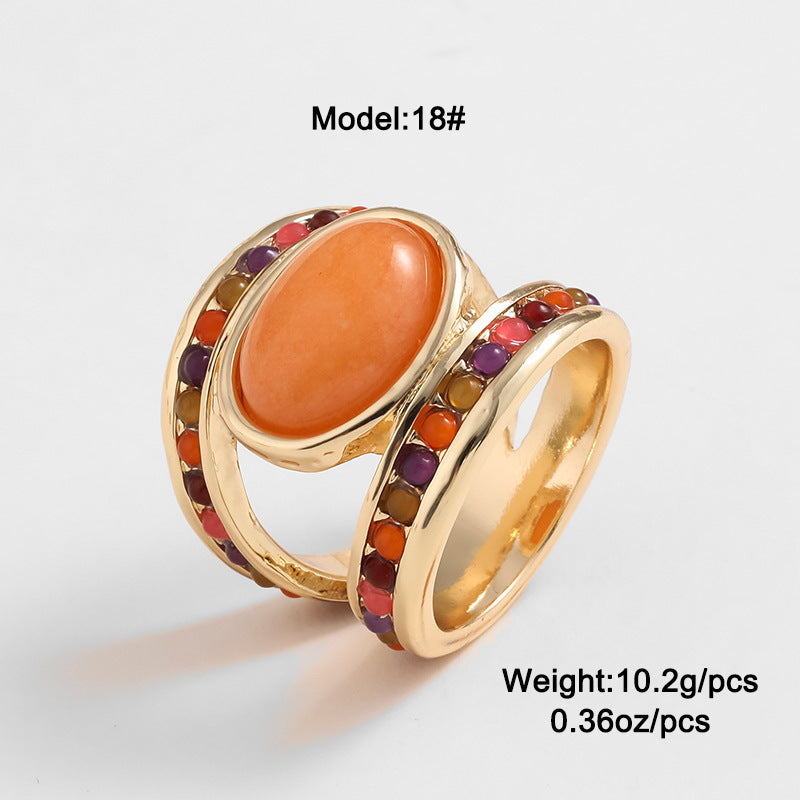 Kenjay European And American Antique Ring Cross-border Fashion Design Popular Jewelry Turquoise Tiger Eye Vintage Ring