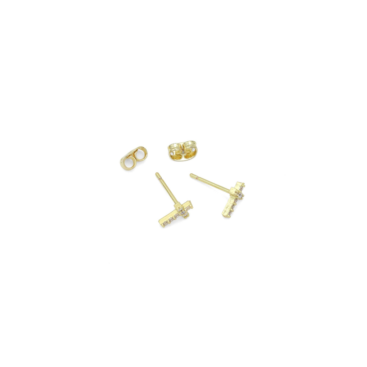 Cute Gold Silver Clear CZ Cross Stud Earrings, Sku#A425