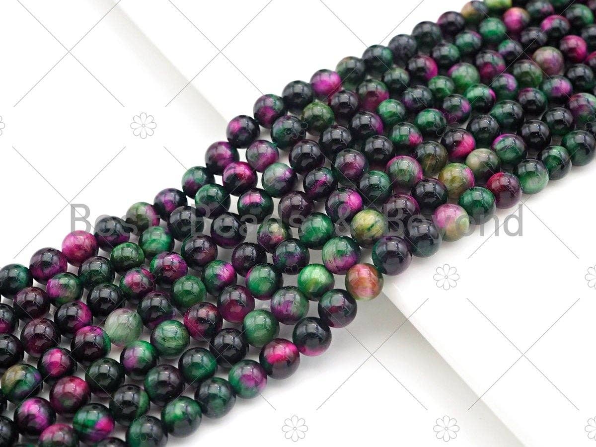 Natural High Quality Ruby Zoisite Tiger Eye Beads,6mm/8mm/10mm/12mm Round Smooth,Red Green Color,15.5" Full Strand, Sku#UA215