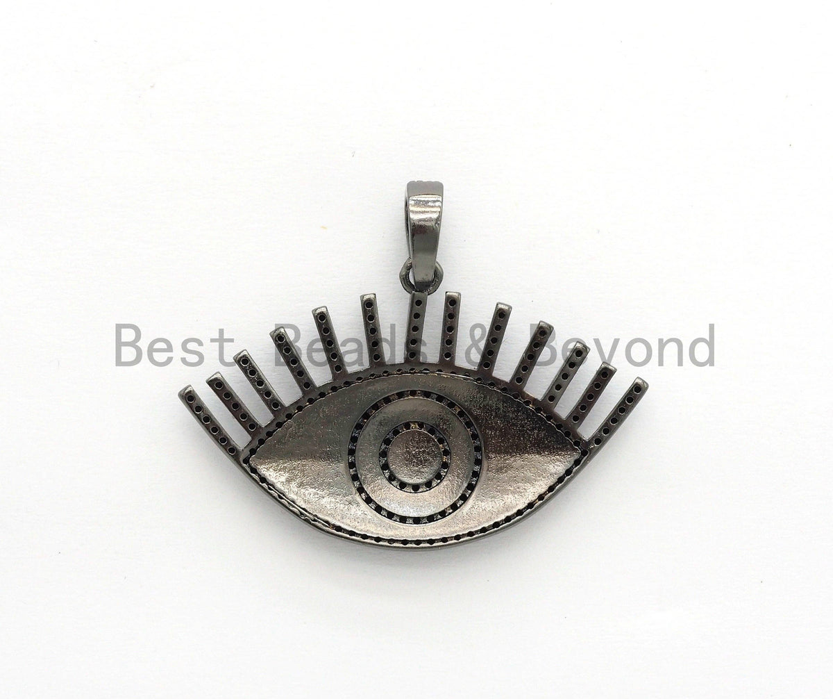 Enamel Colored Long eyelash Evil Eye Pendant/Focal,Blue/Red/Black/, CZ Micro Pave Oil Drop Eye pendant,Enamel Jewelry,26x41mm,,sku#F603