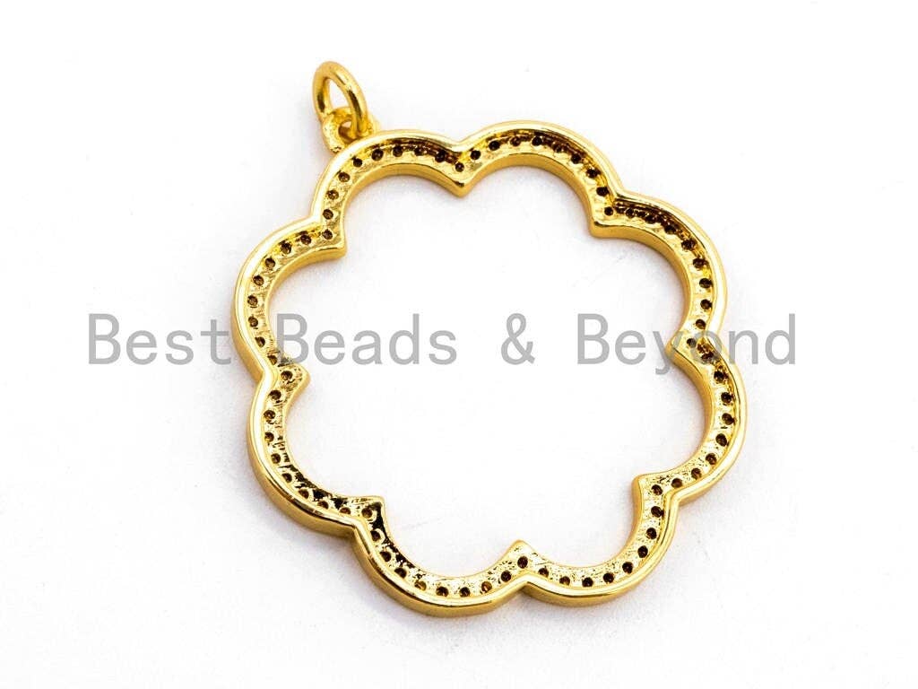 CZ Clear/Black Micro Pave Flower Pendant, Flower Shaped Pave