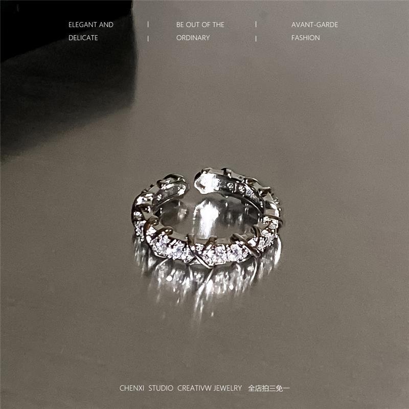 White Moonstone Couple Rings For Men & Women, Niche Zircon Inlaid French Style Adjustable Open Index Finger Jewelry